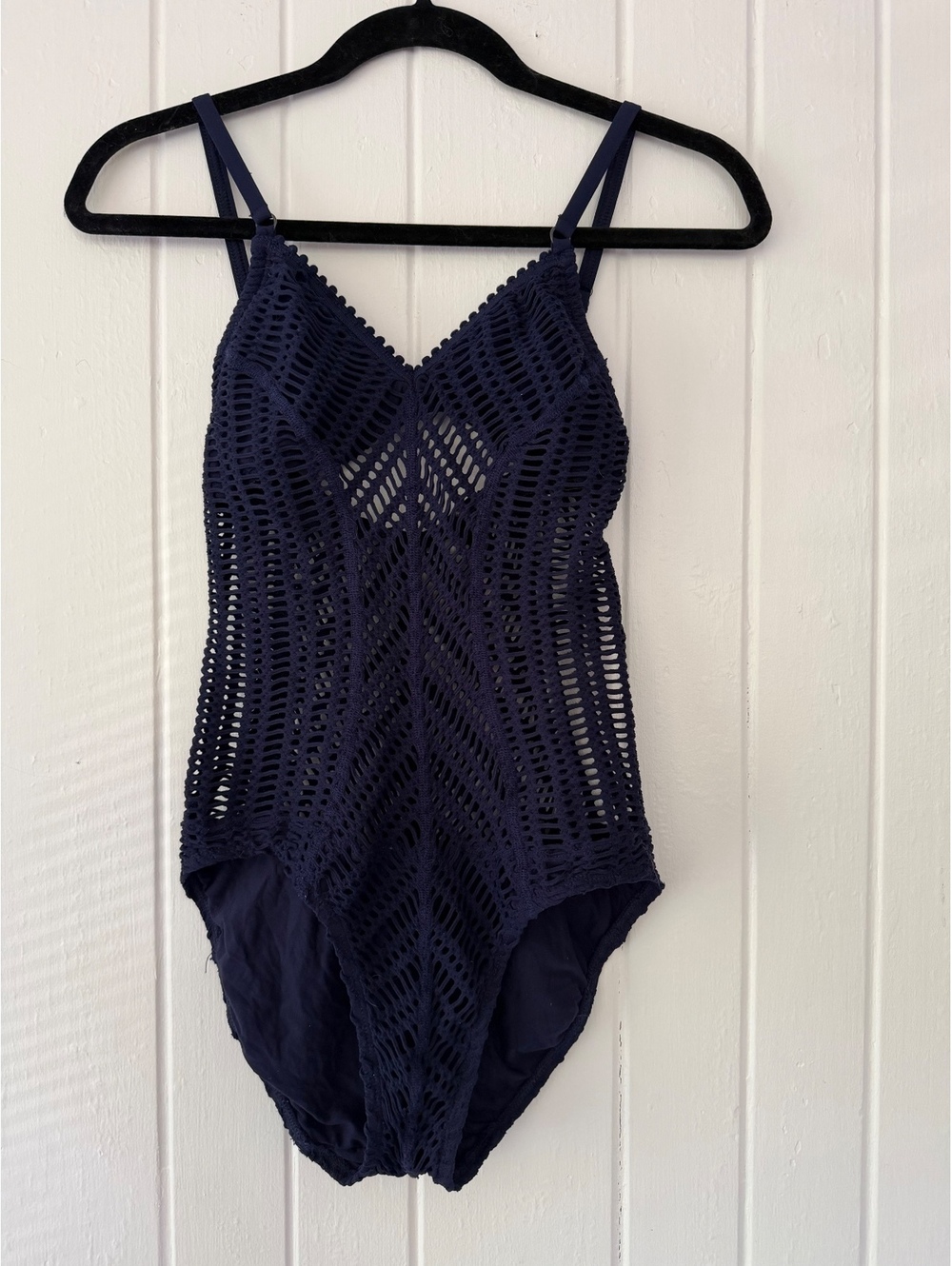 Robin Piccone Navy Blue Crochet One-Piece Swimsuit Size 6